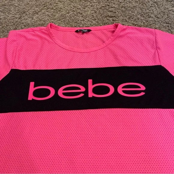 BEBE Sport Hot Pink Mesh Jersey Short Sleeve Hip Hop Street Size 3X Loose Baggy - Picture 3 of 12